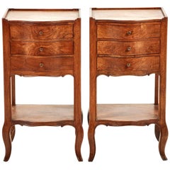 Pair of Antique Walnut Three-Drawer Nightstands, circa 19th Century