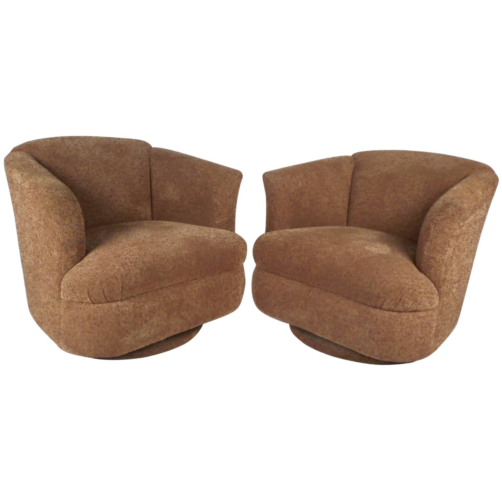 Mid-Century Modern Barrel Back Swivel Lounge Chairs by Lazar Industries