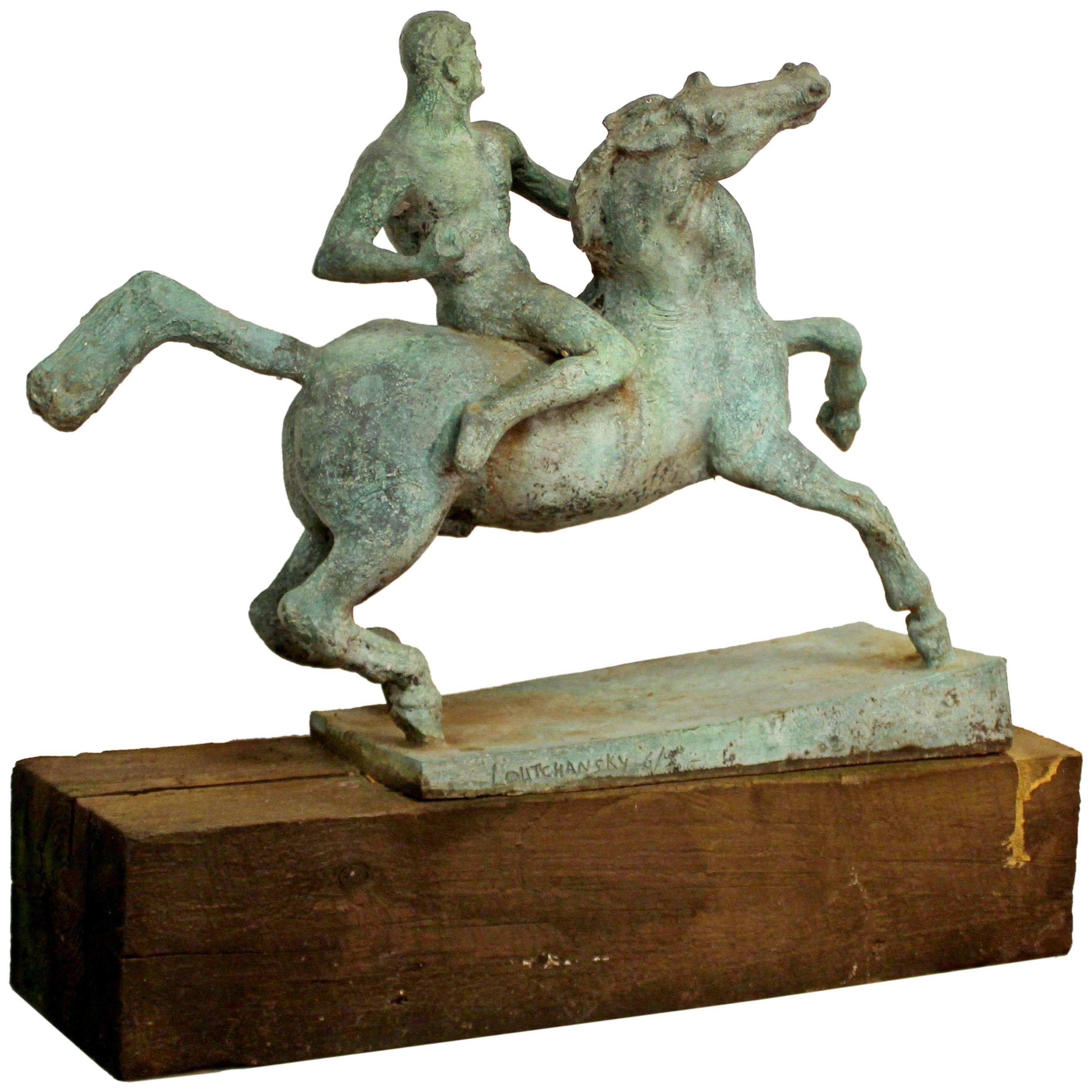 Jacob Loutchansky Bronze Table Sculpture a Horse and His Rider Signed Numbered