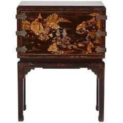 Small Vintage Mid-Century Modern Chinoiserie Bar Cabinet on Legs