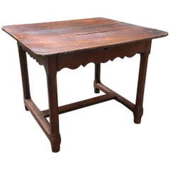 Antique French Fruitwood Side Table with Scalloped Skirt