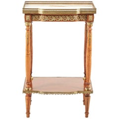 Antique French Mahogany Side Table with Brass Detailing and Onyx Top, circa 1930