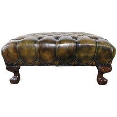 English Leather Tufted Bench with Nailhead Detail