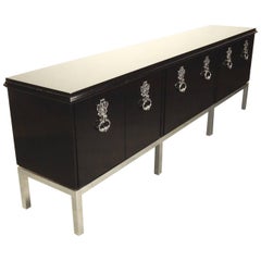 Luxe Black Lacquer Credenza Cabinet in Style of Tommi Parzinger