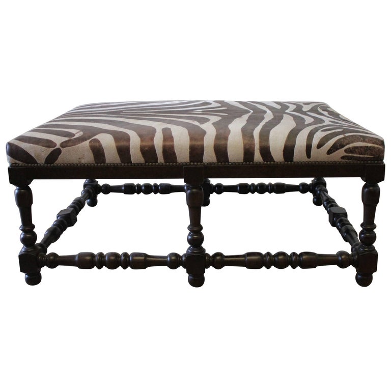 Custom Zebra Print Upholstered Hide Cocktail Ottoman at 1stDibs