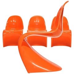 Set of Four Orange Verner Panton Chairs for Herman Miller