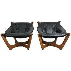 Retro Pair of Luna Lounge Chairs by Odd Knutsen, Hjellegjerde, Norway