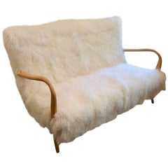 Beautiful Tibet Lamb Fur Reupholstered Italian Sofa, circa 1960