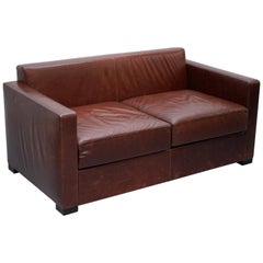 Poltrona Frau Linea a Two-Seat Sofa by Peter Marino Brown Heritage Leather