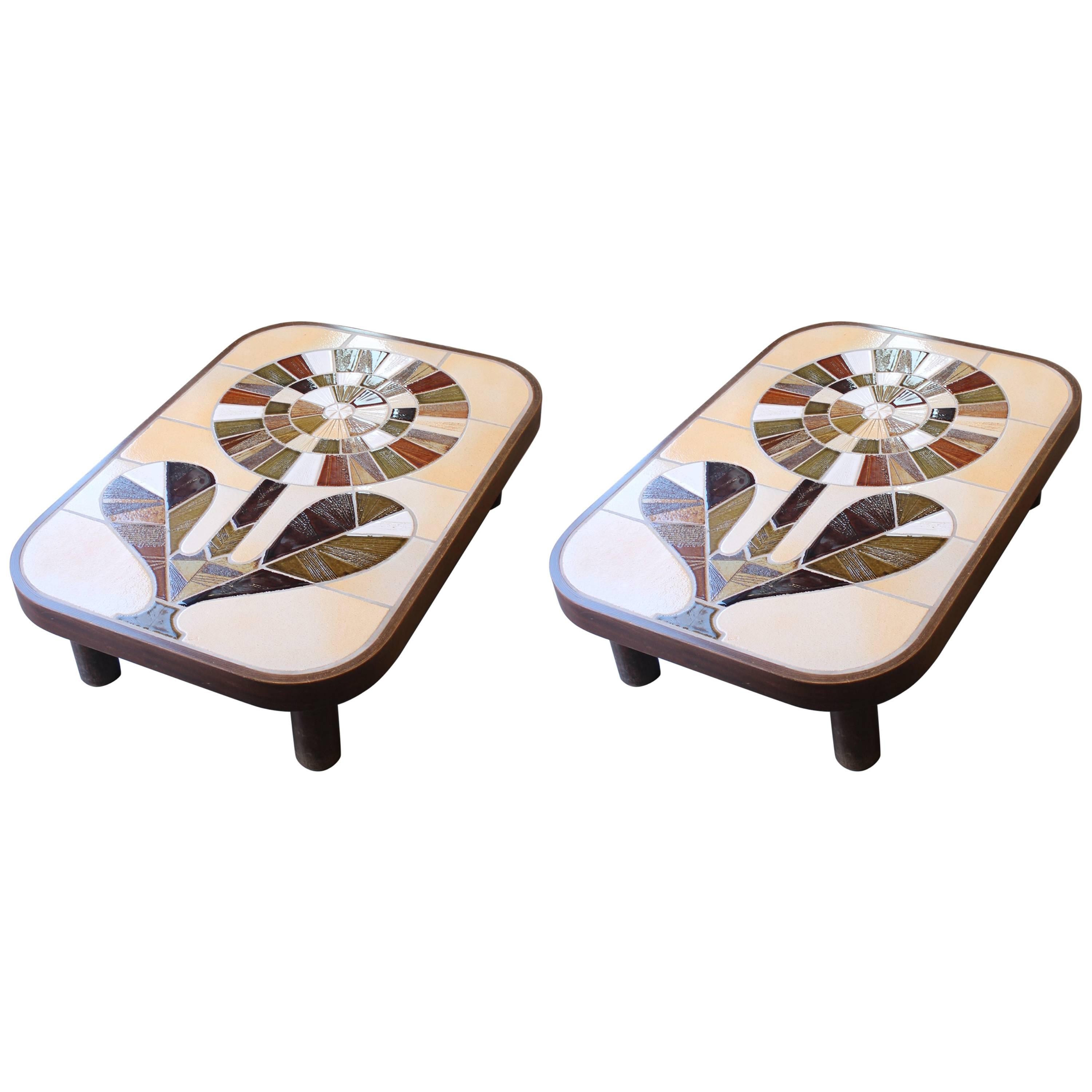 Roger Capron Beautiful Pair of Cocktail Tables, circa 1960 For Sale
