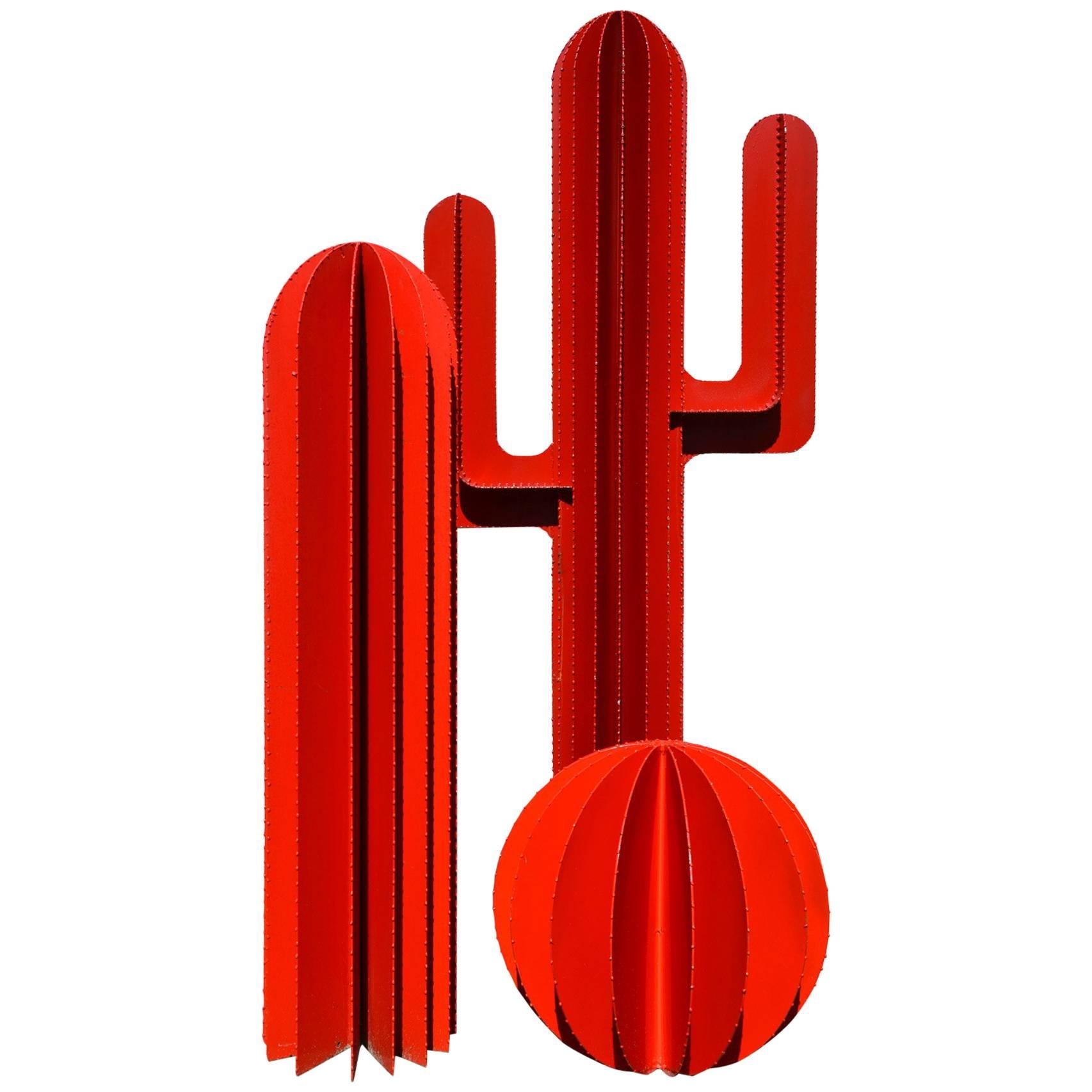 Huge Set of Three-Pieces Steel Cactus Designed by French Designer FD63