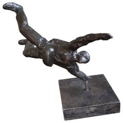 Seltene moderne Bronzeskulptur eines Tauchertauchenden Fallschirmjägers in der Mitte der Luft