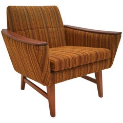 Norwegian Yellow Striped Wool and Teak Armchair Mid-Century Chair, 1960s