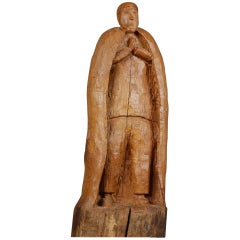 Naive Wood Sculpture of Saint Vincent, Patron Saint of Wine Makers