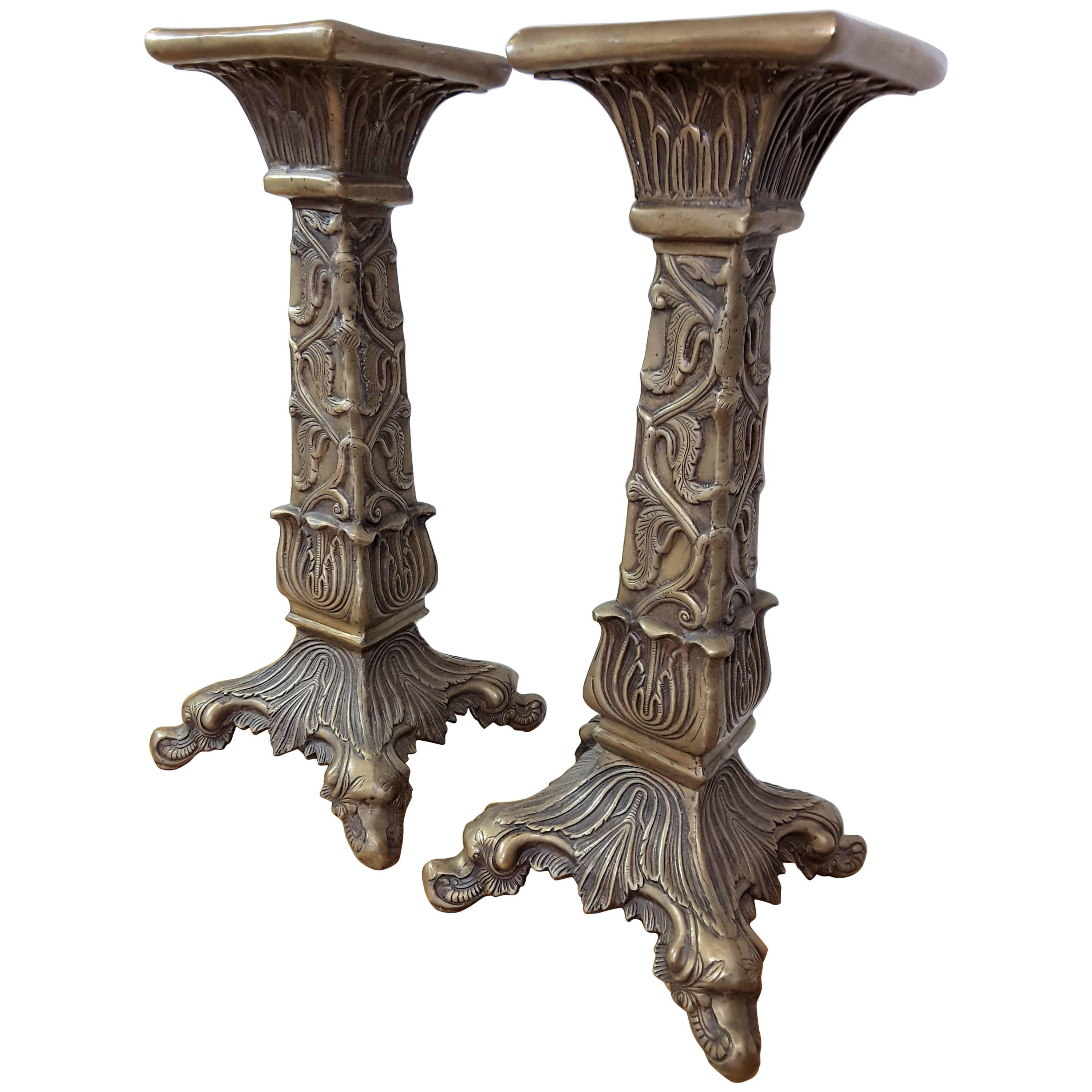 Pair of Mid-Century Modern Solid Brass Patinated Pedestals
