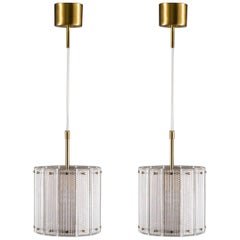 Pair of Swedish Mid-Century Modern Pendants in Glass and Brass 6
