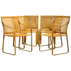 Set of Six Harvey Probber Design Woven Rattan on Steel Dining Chairs