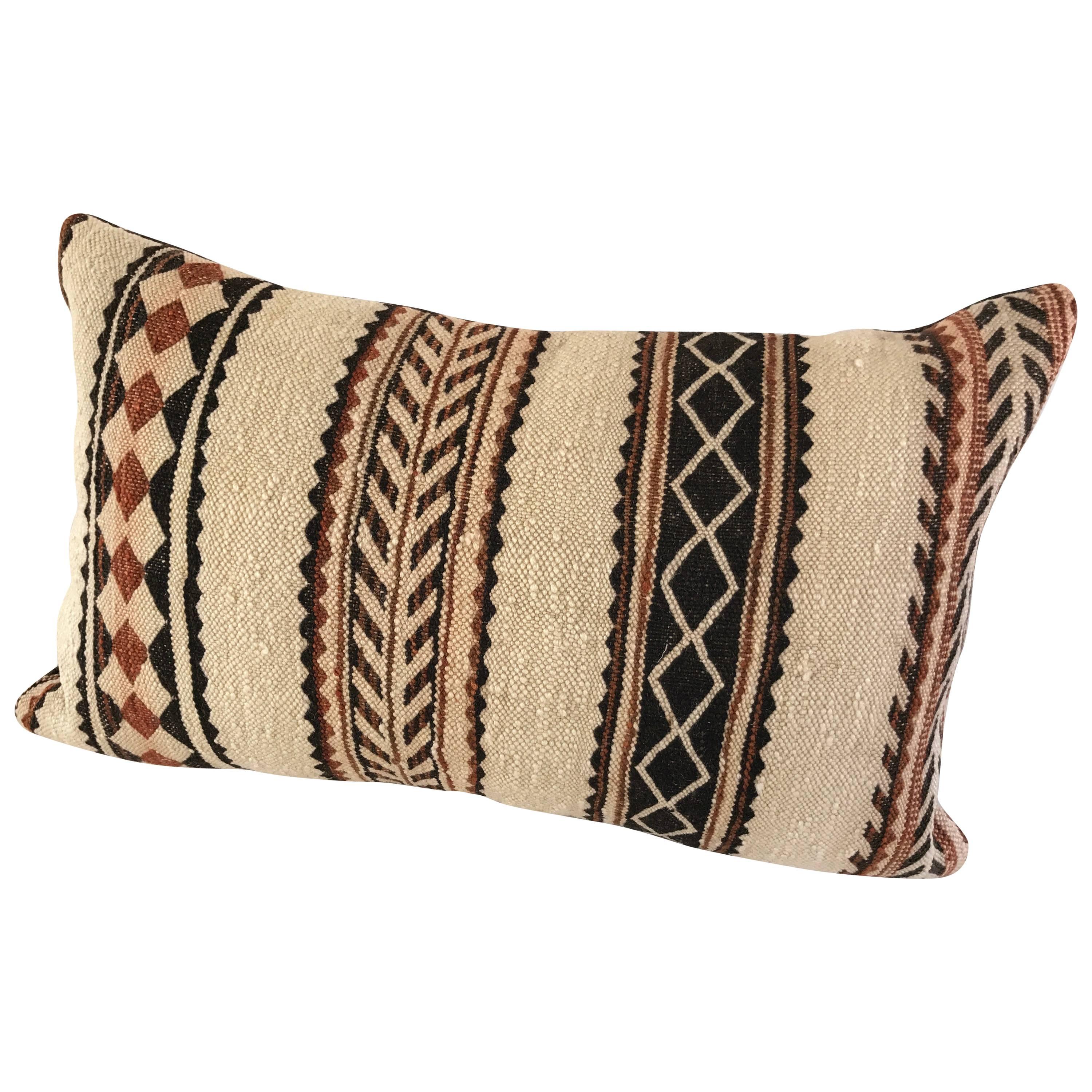 Custom Pillow Cut from a Vintage Hand Loomed Wool Moroccan Berber Rug For Sale
