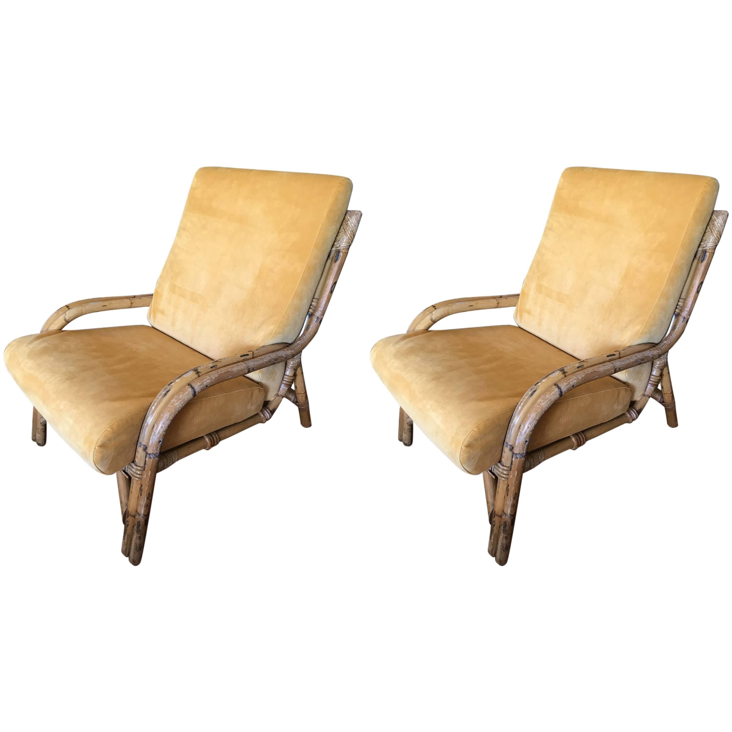 Pair of French Audoux Minet Wicker Armchairs, circa 1960