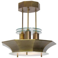 Rare Brass and Etched Glass Art Deco Haagse School Chandelier, 1930s 10