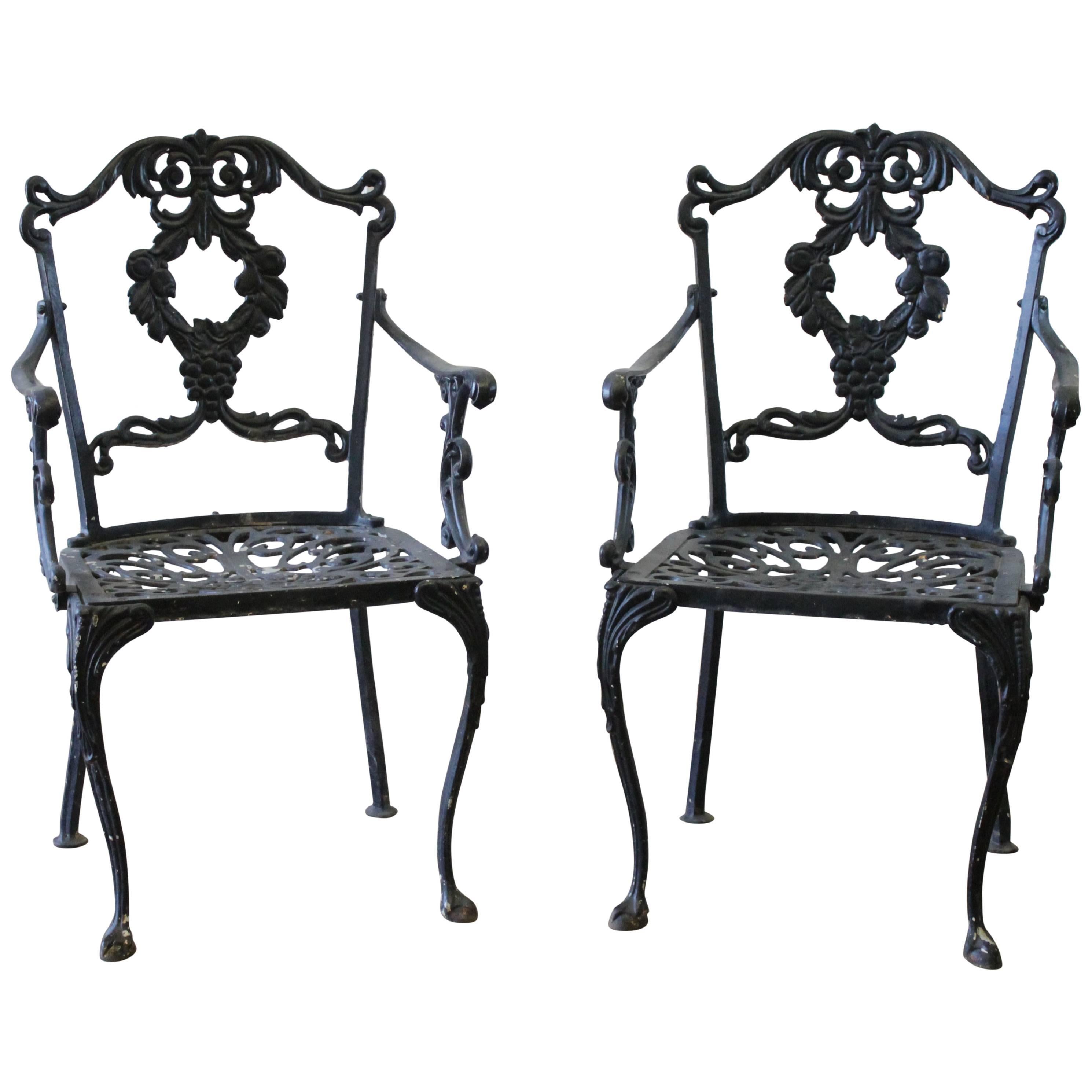 Pair of Antique Cast Iron Garden Chairs