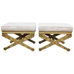 Hollywood Regency Style X-Base Benches in Cream
