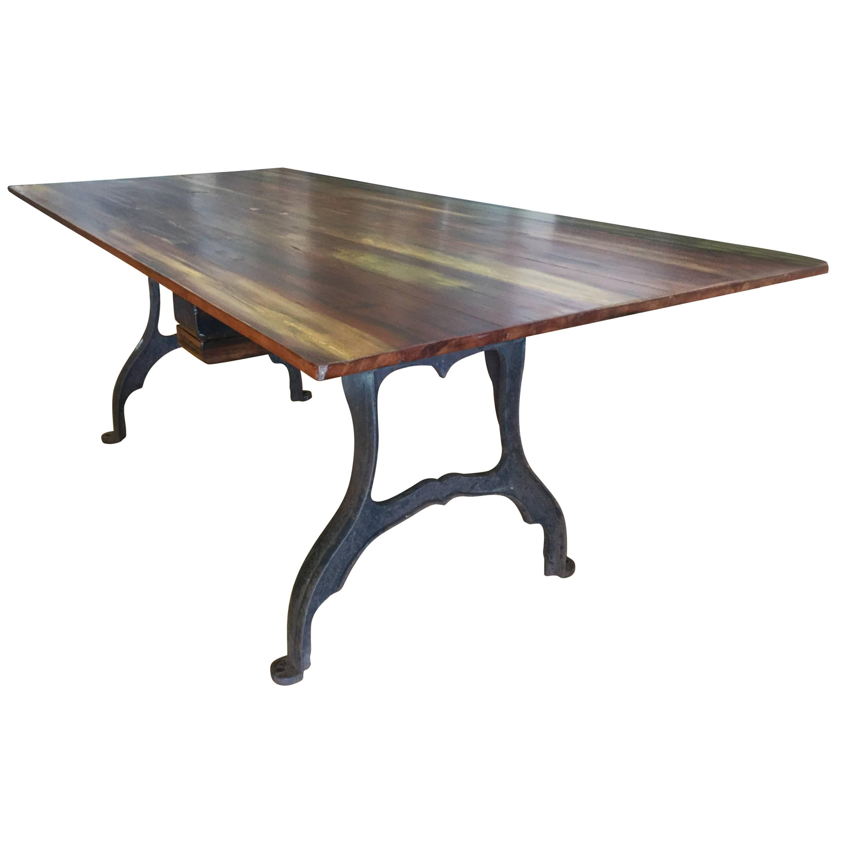 Industrial Cast Iron Base Table Work Dining For Sale