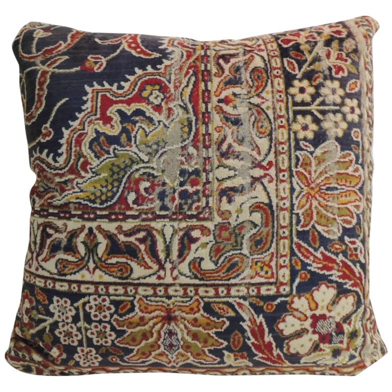 Vintage Large Cotton Velvet Floral Turkish Floor Pillow For Sale at 1stdibs
