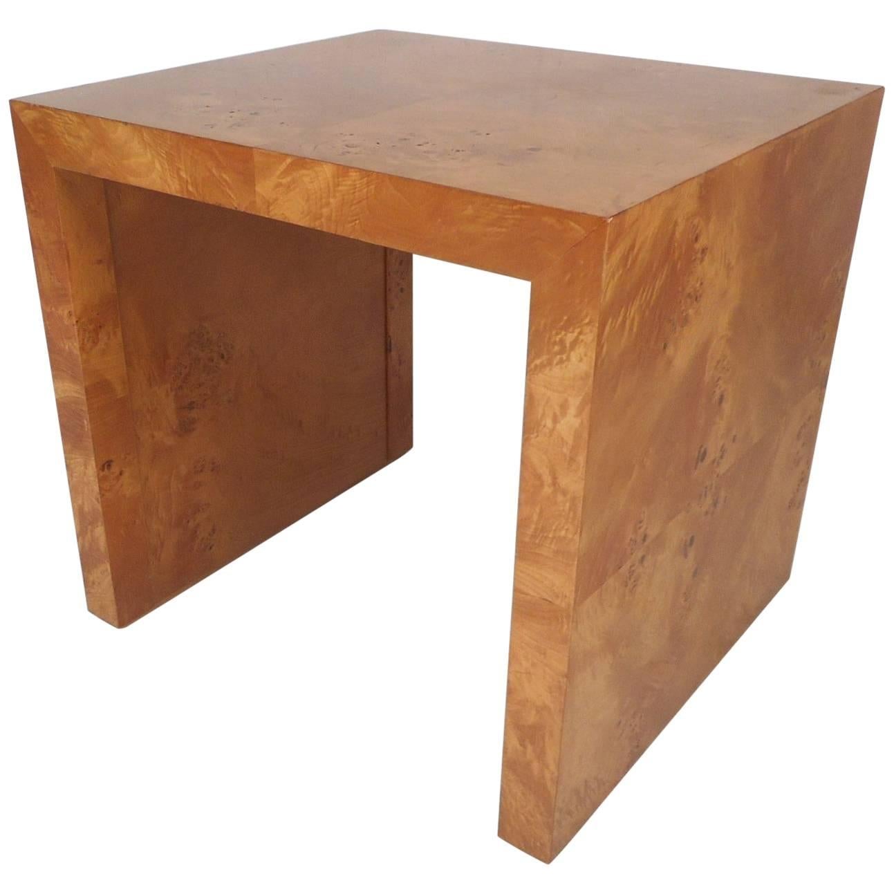 Mid-Century Modern Burl End Table in the Style of Milo Baughman