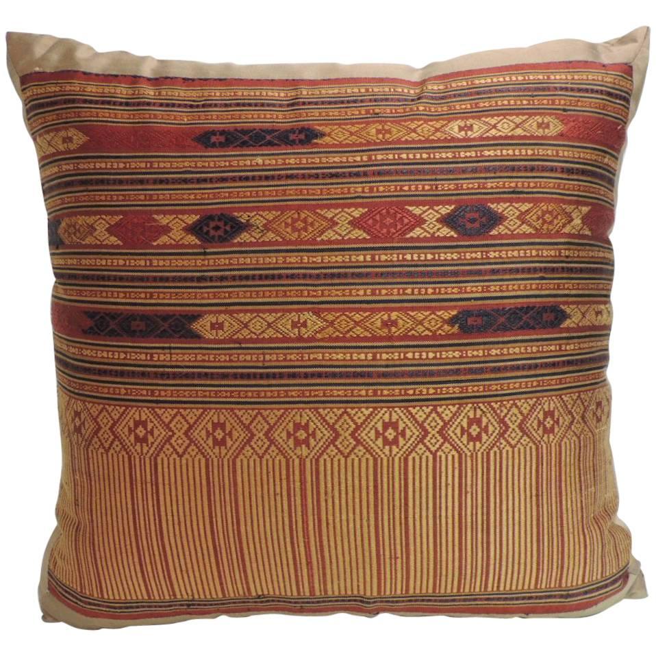 Vintage Silk Floss Embroidery Decorative Pillow from Laos