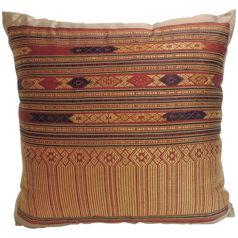Vintage Silk Floss Embroidery Decorative Pillow from Laos For Sale at 1stdibs