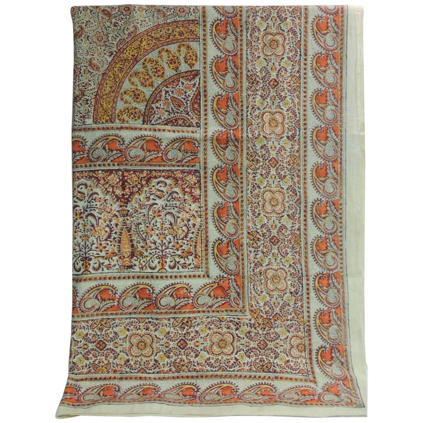 Vintage Orange and Yellow Hand-Blocked Indian Cloth