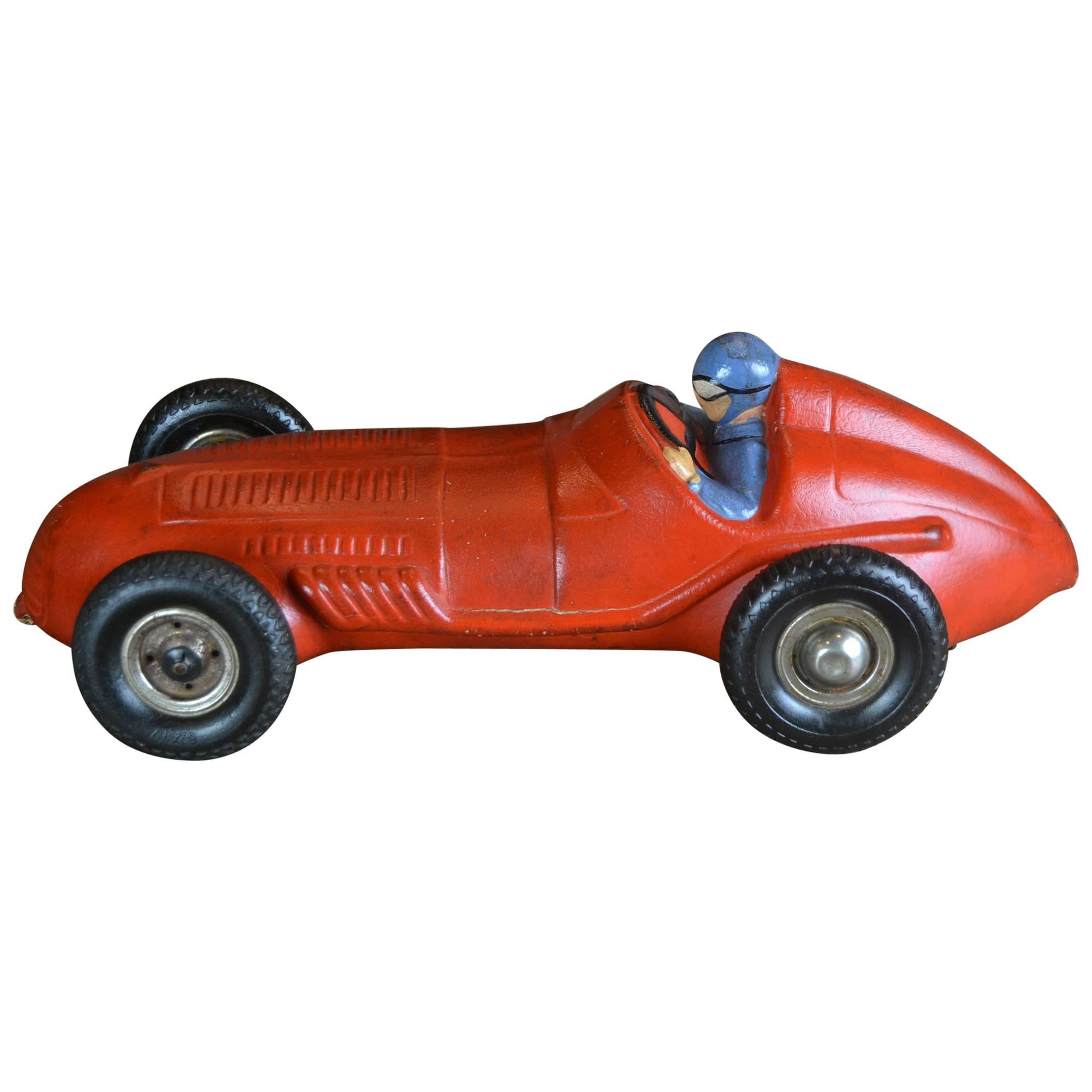 Red Racer Car Model, Racer Toy, thick heavy Rubber , 1940s 