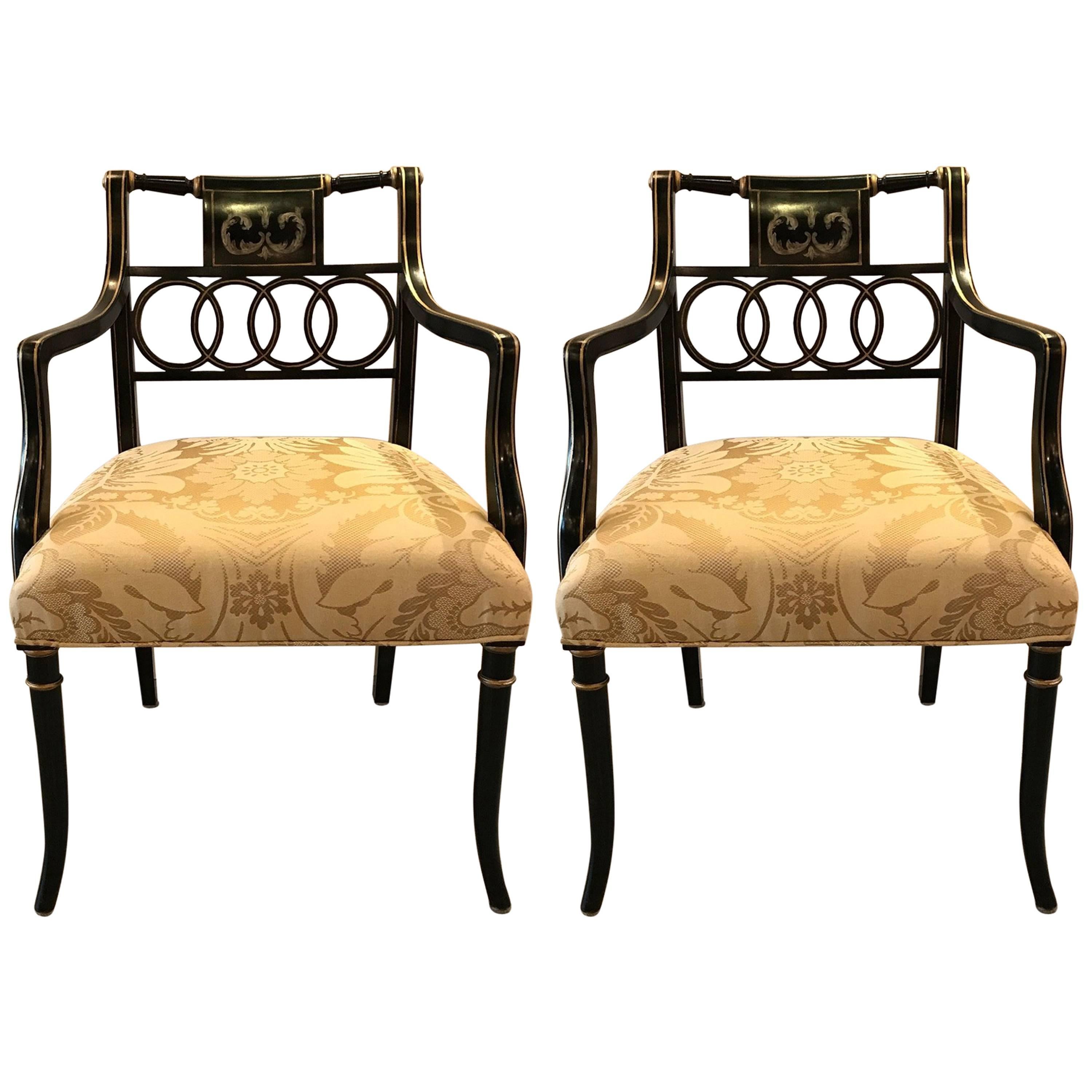 Pair of Regency Style Accent Armchairs Made by Baker Furniture