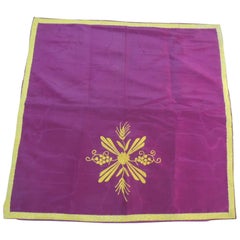 19th Century Silk Embroidery Ecclesiastical Purple Square Altar Cloth 12