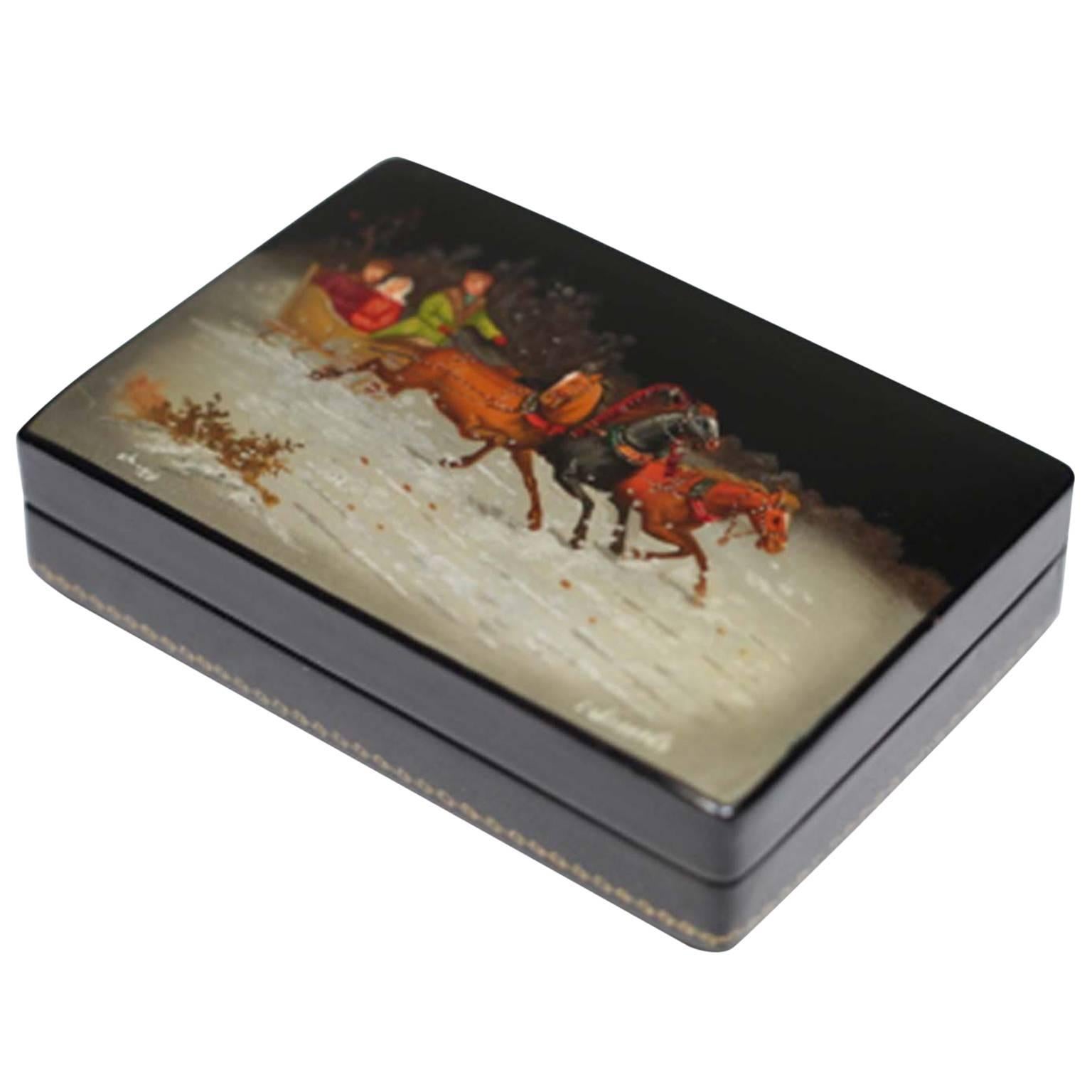 Hand-Painted Lacquered Box from the U.S.S.R. Signed by Artist, circa 1970-1980