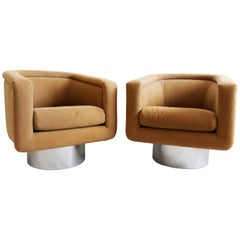 Mid-Century Modern Pair of Leon Rosen for Pace Swivel Tub Lounge Chrome Chairs 8