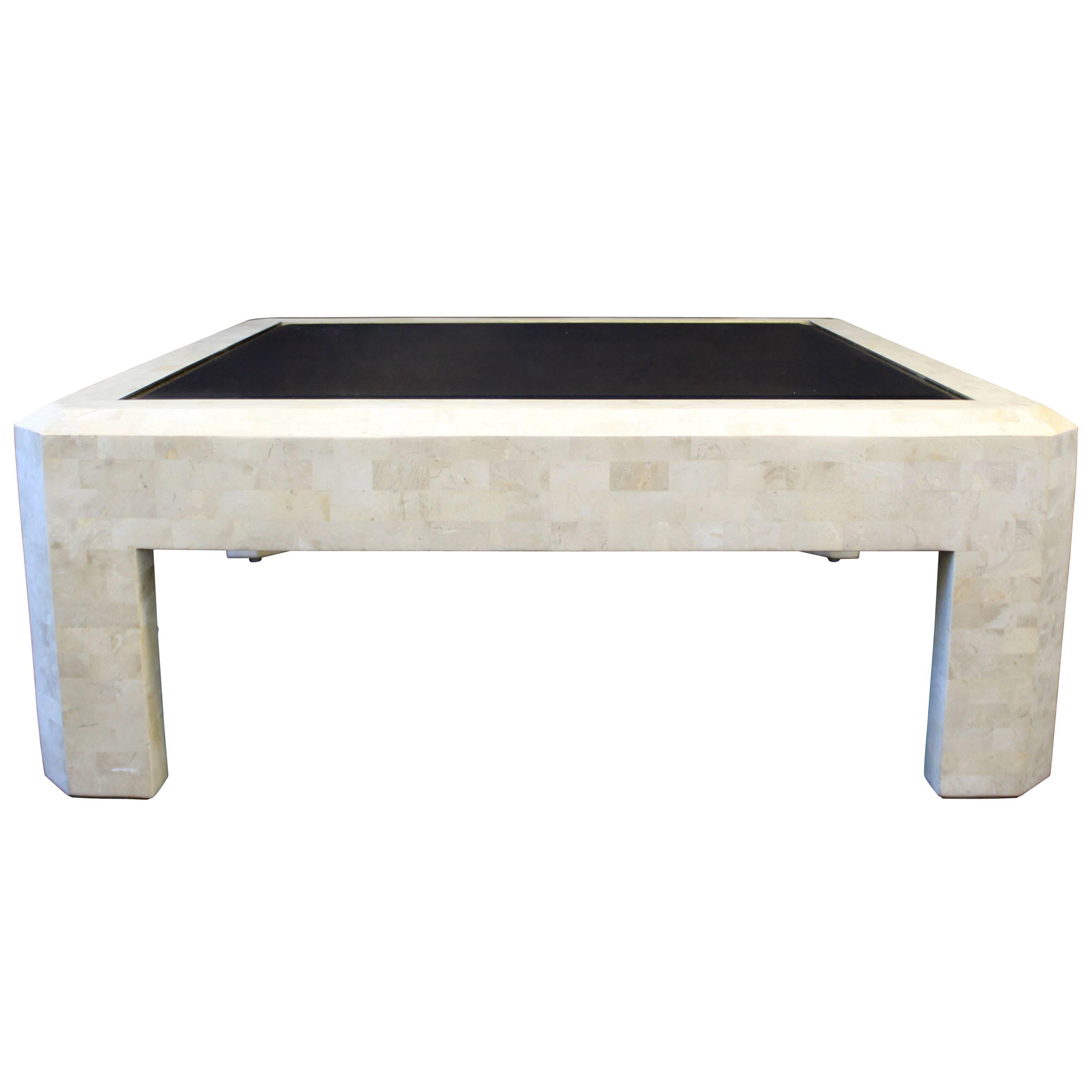 Mid-Century Maitland-Smith Tessellated Stone and Brass Coffee Table