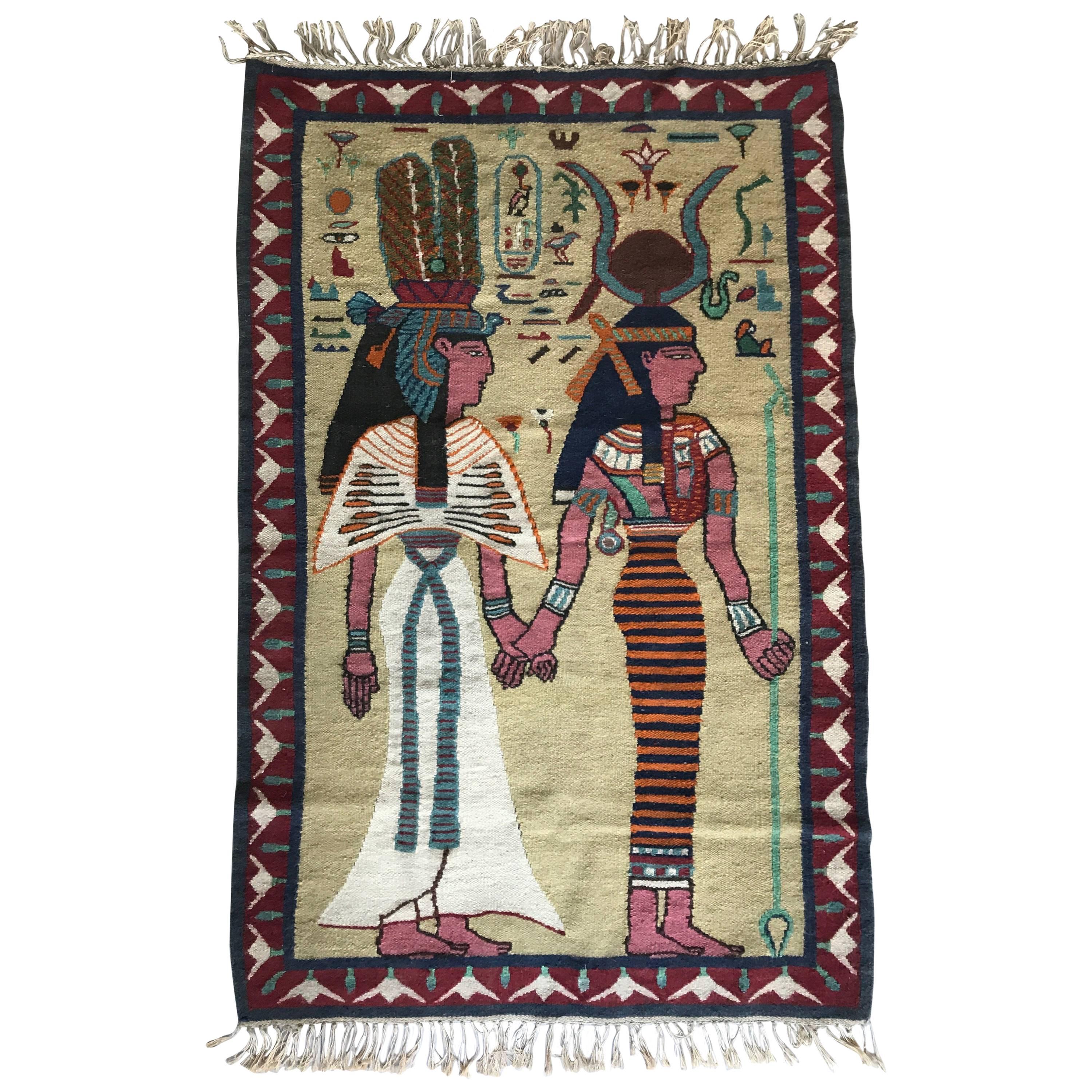 Early 20th Century Egyptian Revival Hand-Knotted Carpet / Tapestry Isis & Hathor