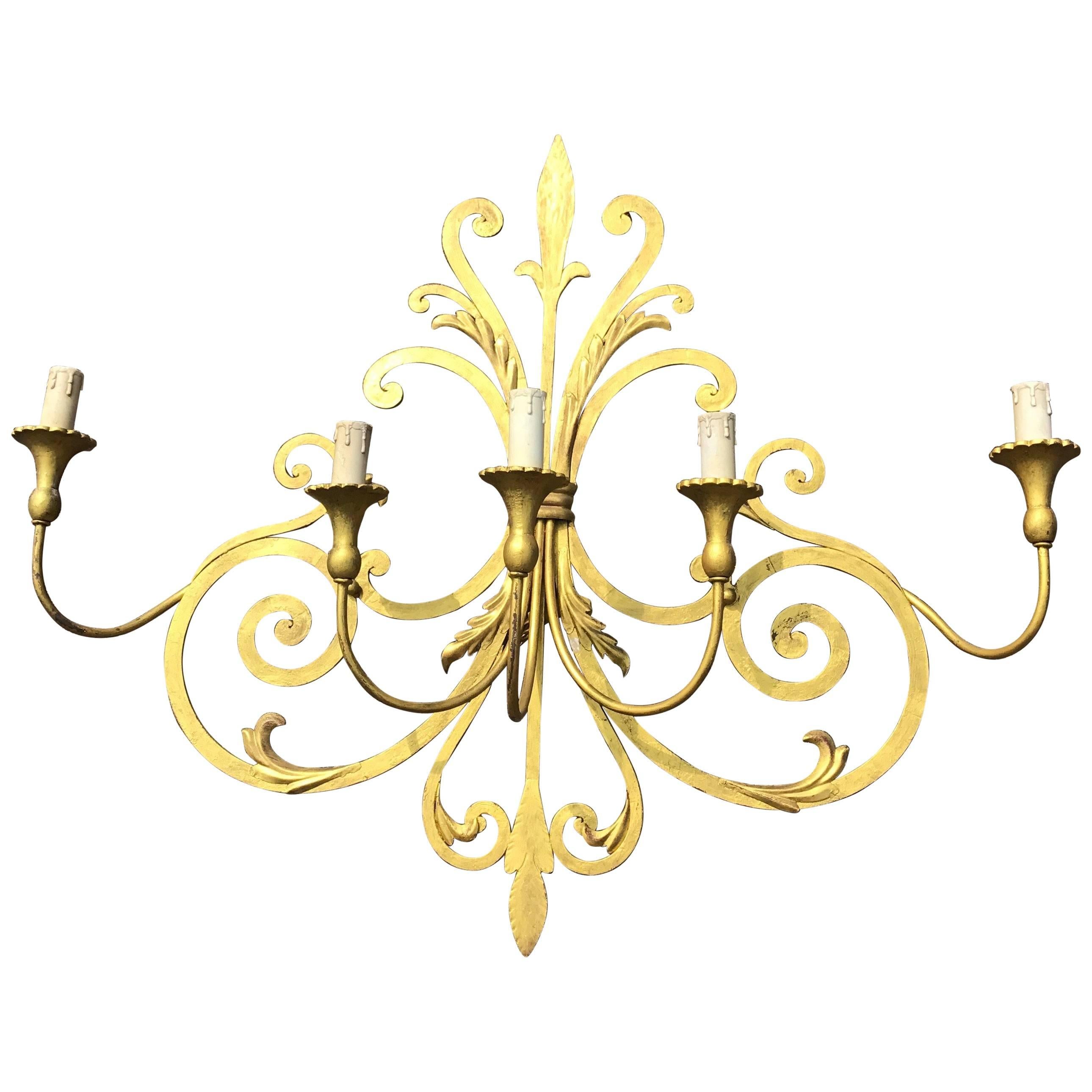 Large Wrought Iron Five-Light Single Wall Sconce Labelled Palladio, Italy