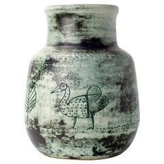 Jacques Blin Green Ceramic Vase, 1950s, French