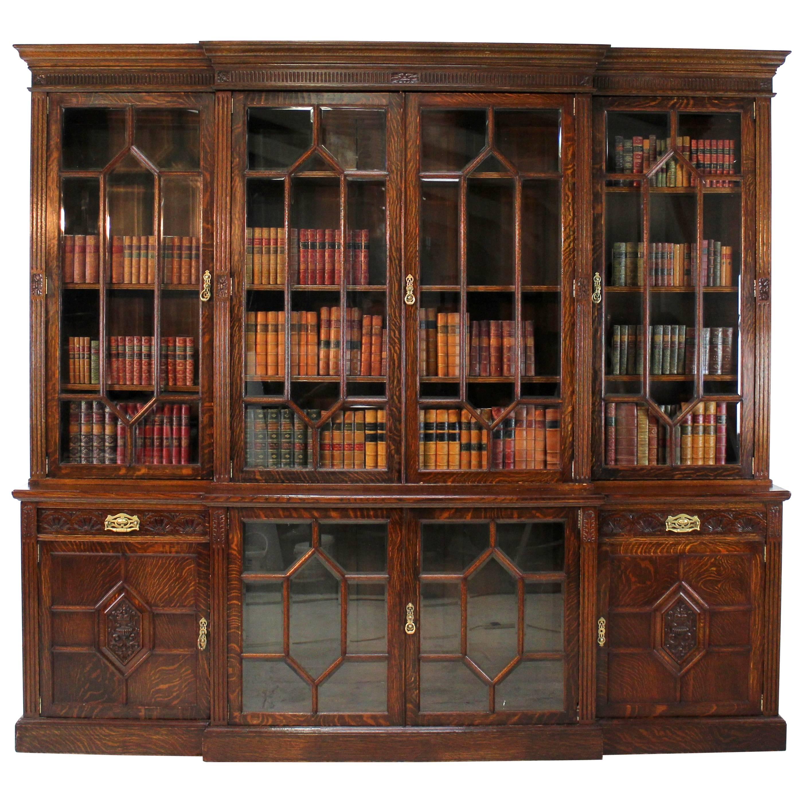 Victorian Oak Breakfront Bookcase by Maple & Co