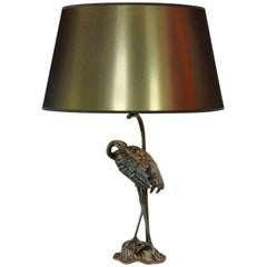 Sculptural Iron Bronzed Heron Table Lamp by Maison Baguès