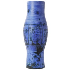 Blue Jacques Blin Ceramic Vase, 1950s, French