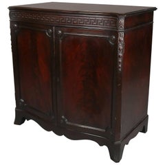 Antique Neoclassical Flame Mahogany Credenza with Bellflower and Greek Key