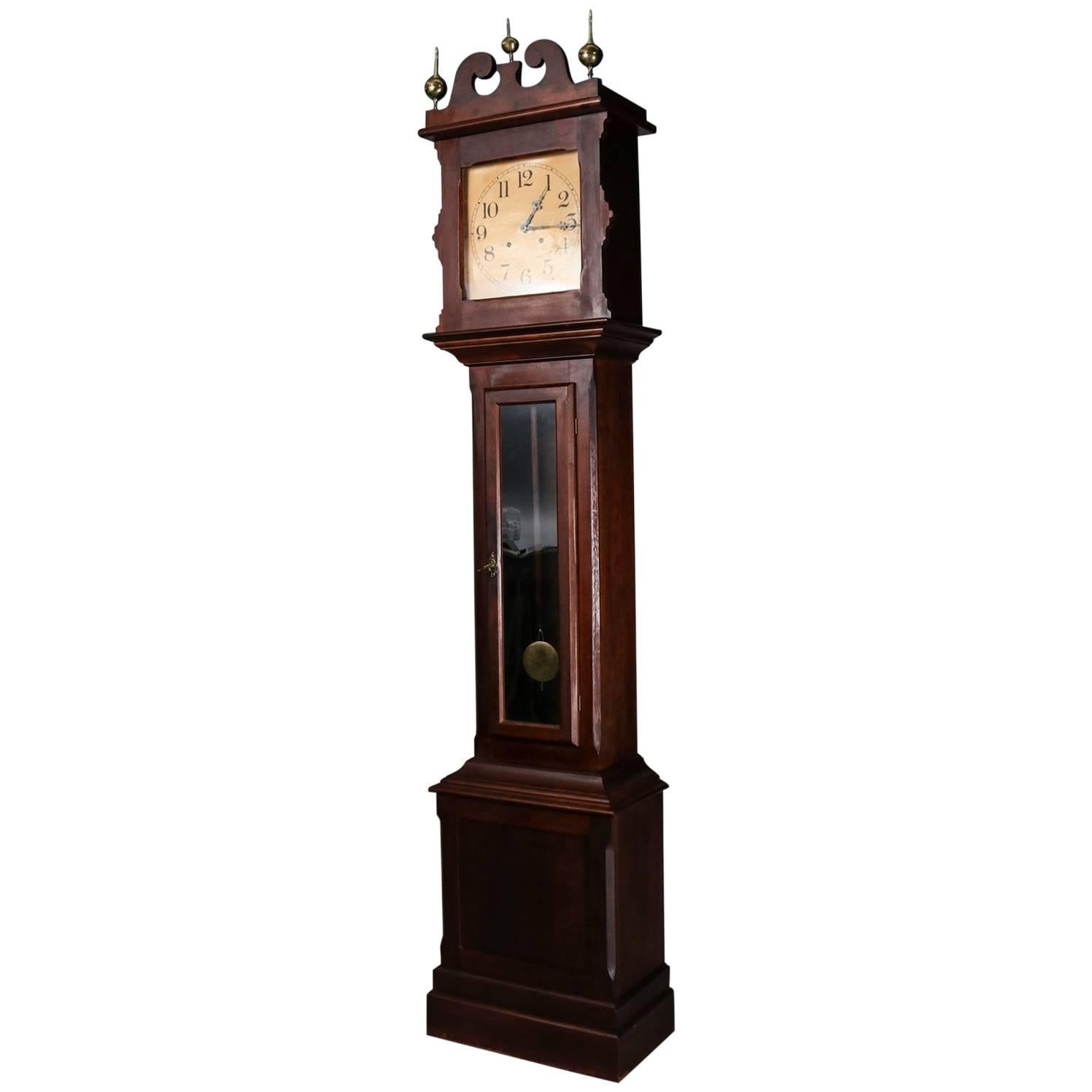 Antique Mahogany Ithaca Clock Co. Grandfather Tall Case Clock, circa 1890