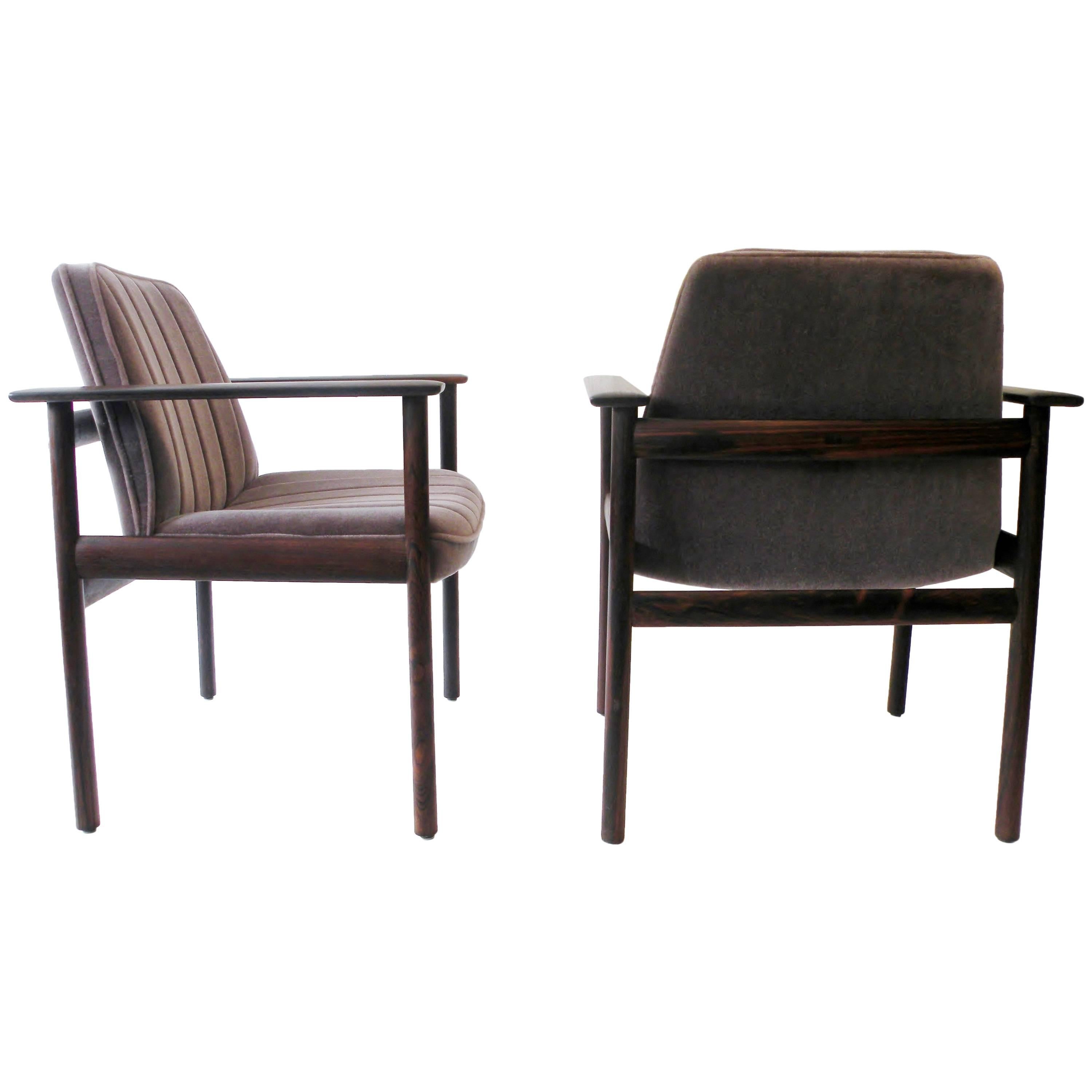 Pair of Fredrik Kayser Attributed Solid Rosewood Executive Lounge Chairs Norway