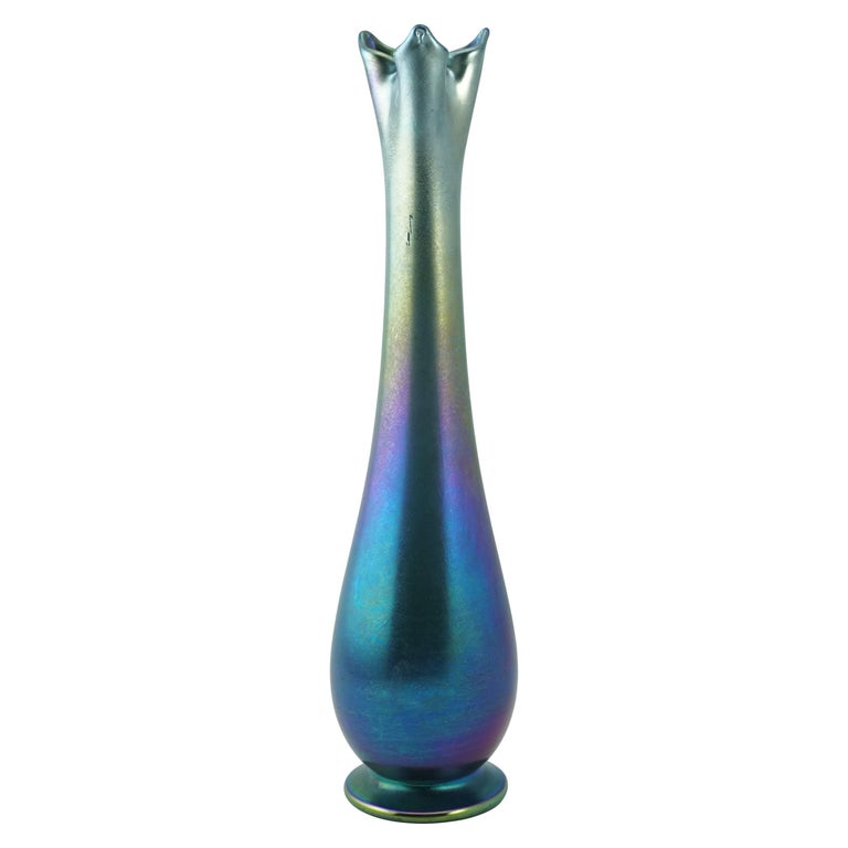 Louis Comfort Tiffany Iridescent Blue Favrille Vase at 1stDibs