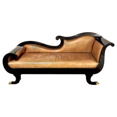 Antique 19th Century Black Lacquered English Regency Recamier or Sofa
