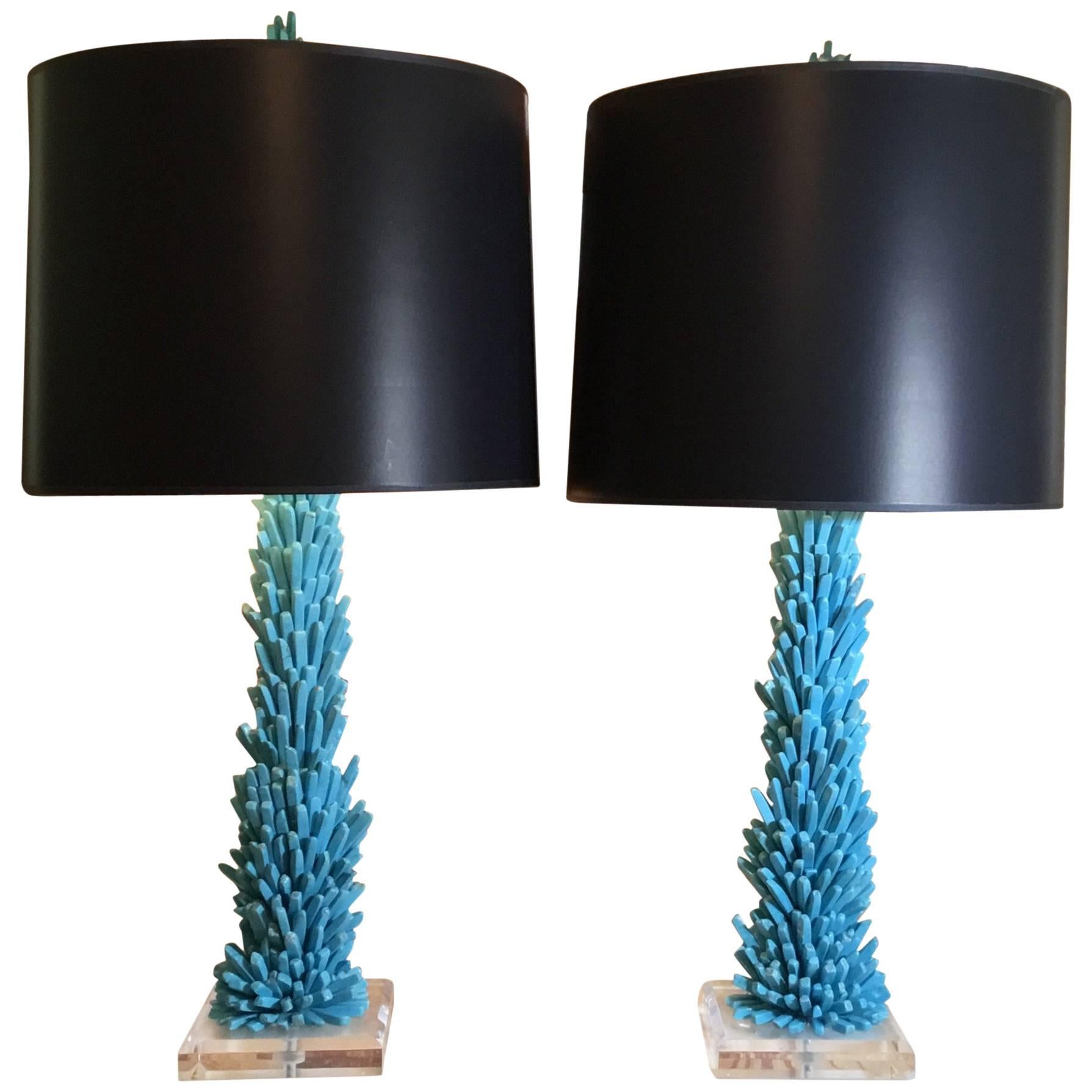 Pair of One of a Kind Turquoise Stone Lamps